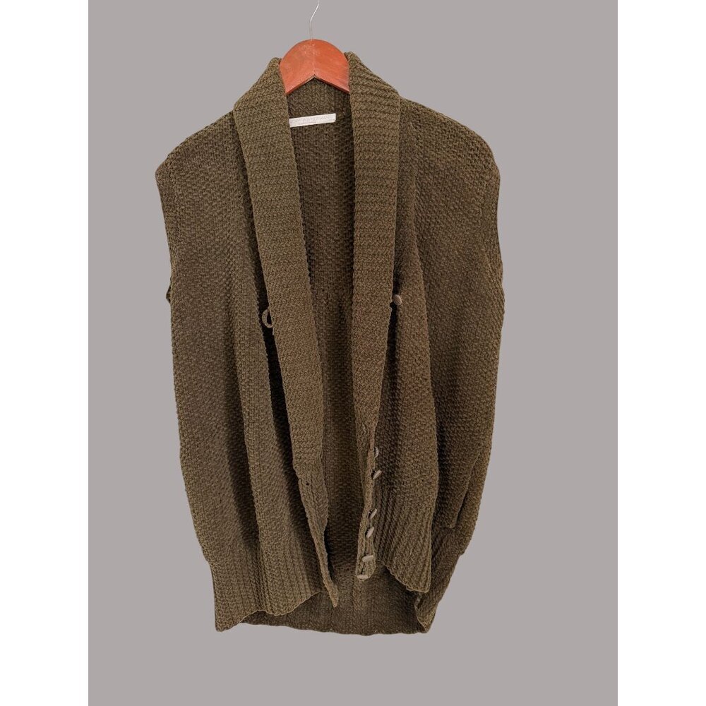 Vintage Cathy Waterman Handknit Sleeveless Cardigan Vest Brown Wool Blend